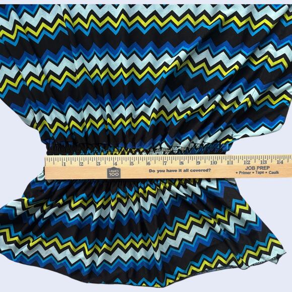 Elizabeth chevron zigzag top blue/green peplum waist sleeveless L - Picture 4 of 4